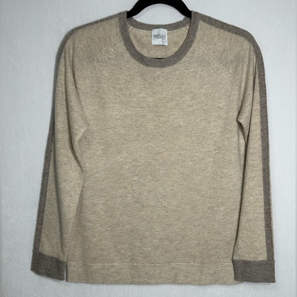 Madeleine Thompson neutral sweater crew neck with arm detail strip - small - Picture 1 of 5